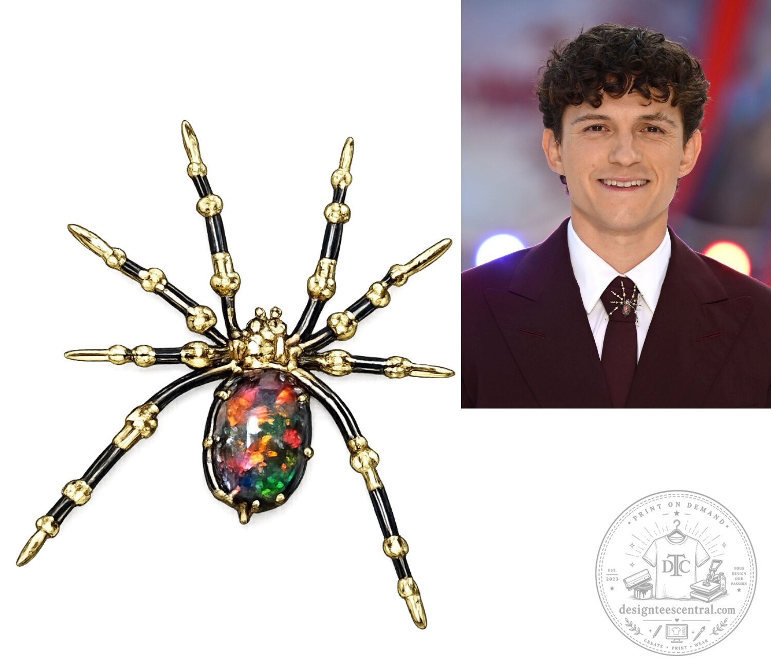 Vintage Gold Spider Brooch Pin With Black Fire Opal