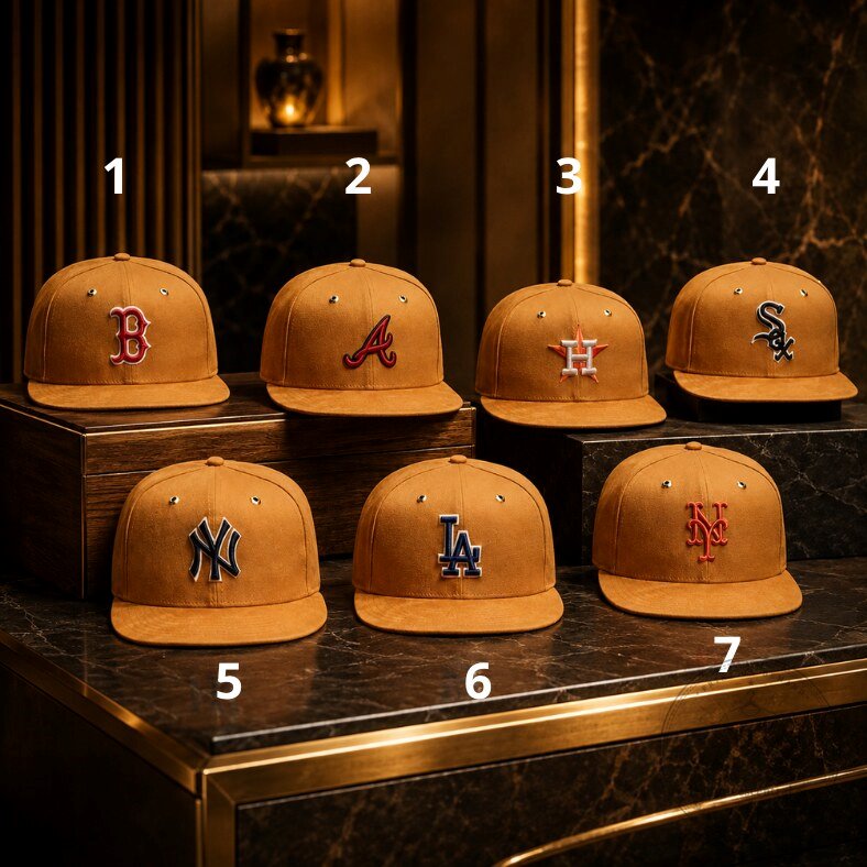 Custom MLB Baseball Suede Cap Brown Faux Leather Snapback Cap