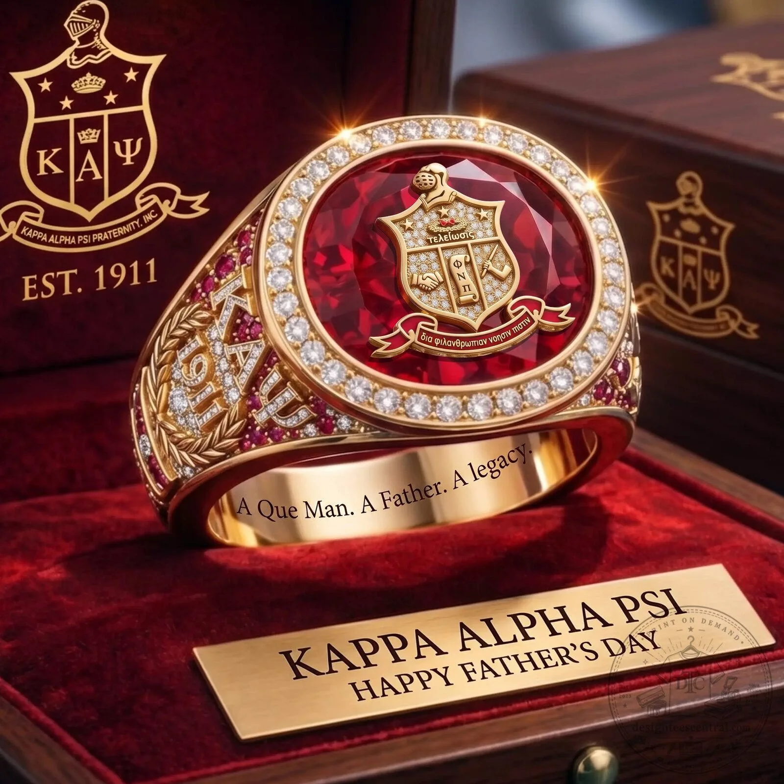 Kappa Alpha Psi Fraternity Father's Day Gold and Ruby Ring