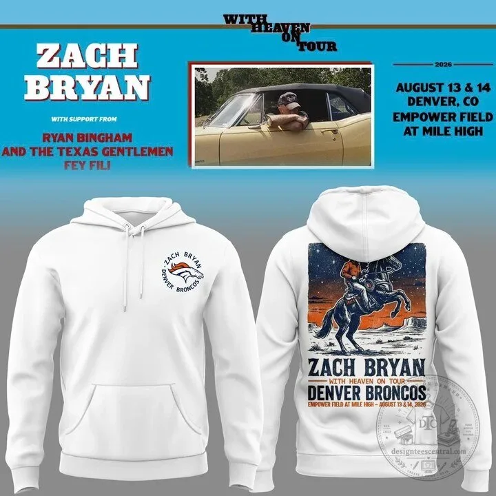 Zach Bryan With Heaven On Tour Denver Broncos Concert Hoodie