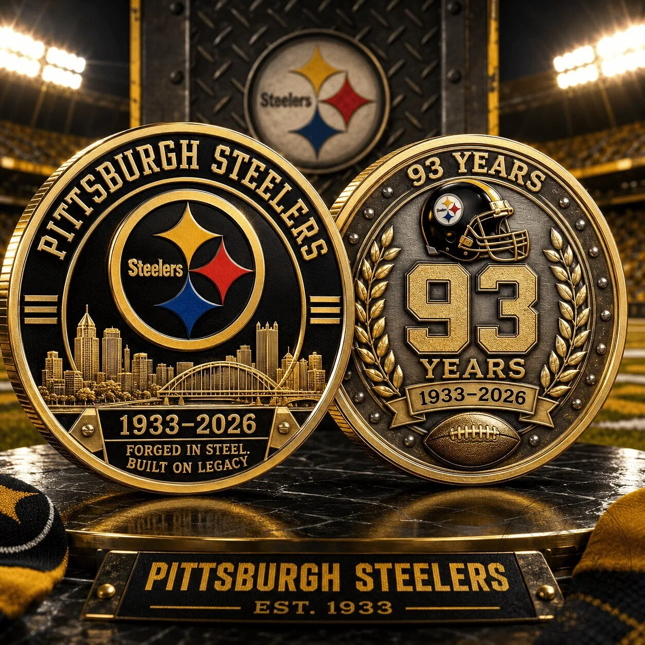 Pittsburgh Steelers 93 Years Anniversary Commemorative Football Team Coin