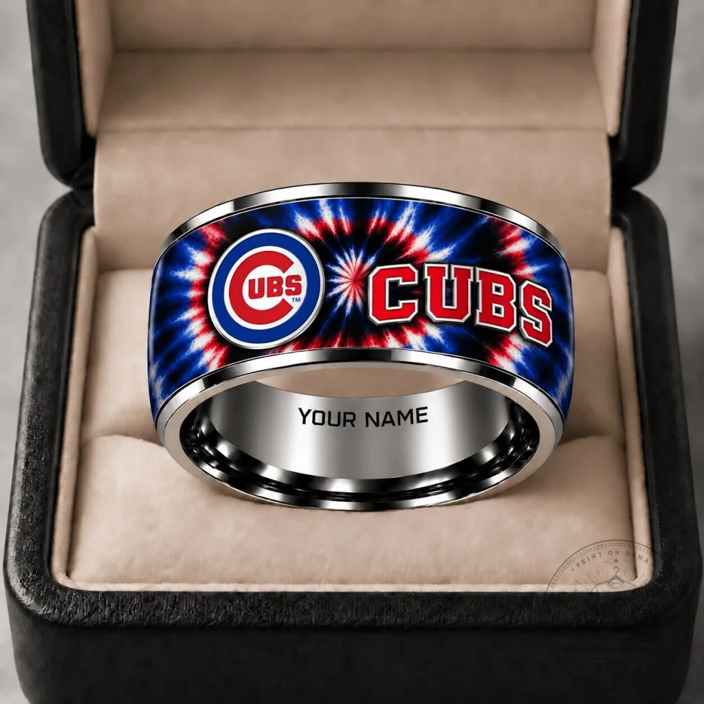 Chicago Cubs Baseball Team Tie-Dye Pattern Stainless Steel Ring Chicago Cubs Baseball Team Tie-Dye Pattern Stainless Steel Ring