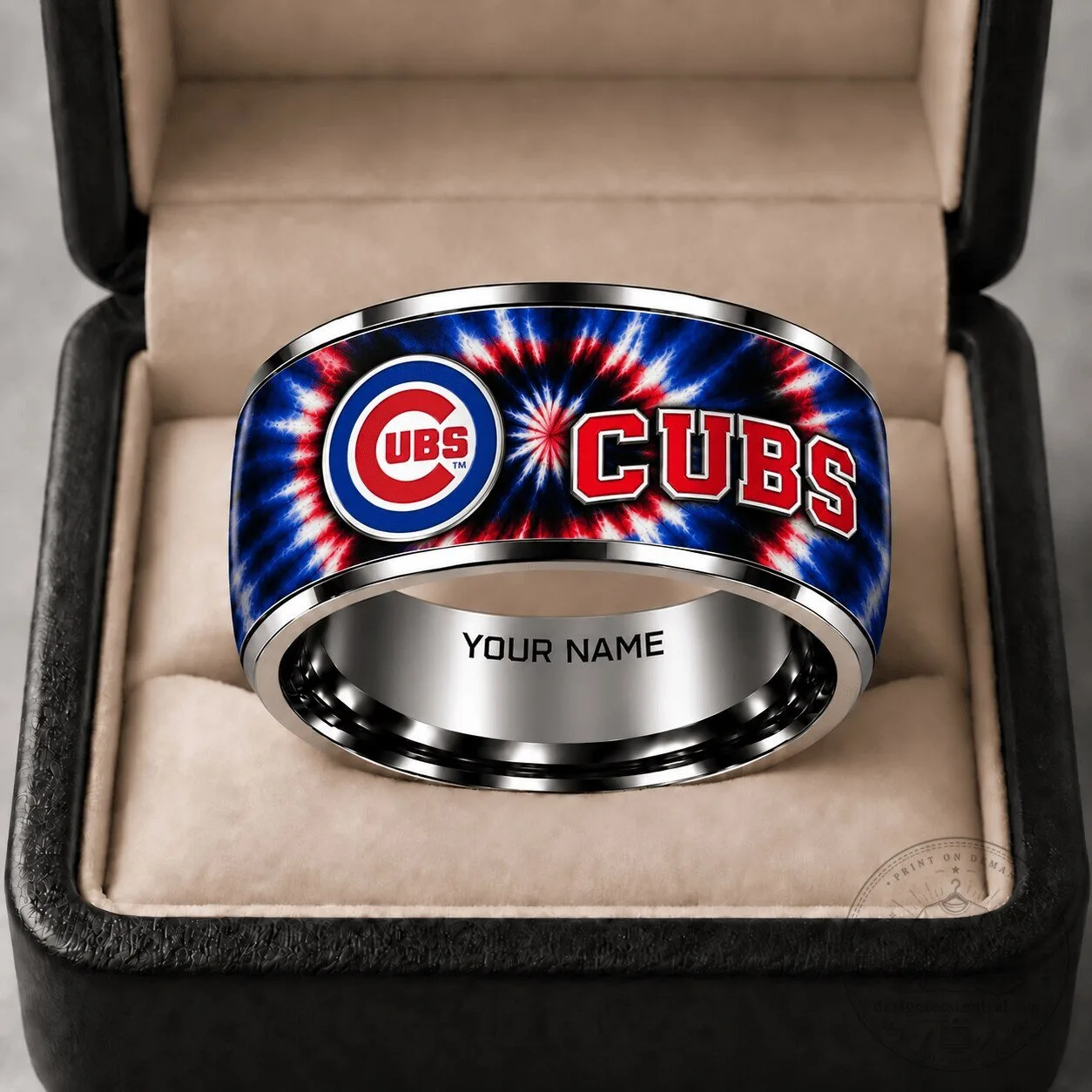 Chicago Cubs Baseball Team Tie-Dye Pattern Stainless Steel Ring
