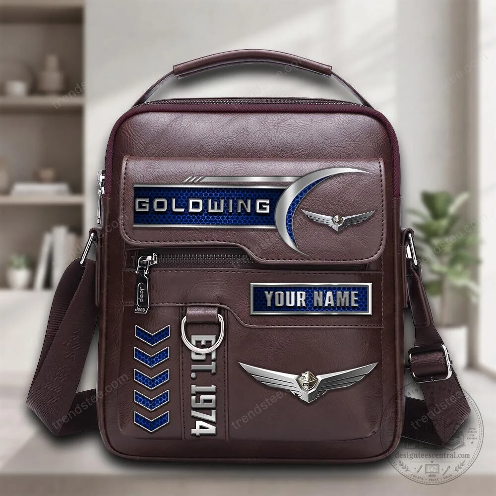 Honda Goldwing Motorcycle Logo Personalized Brown Leather Shoulder Bag