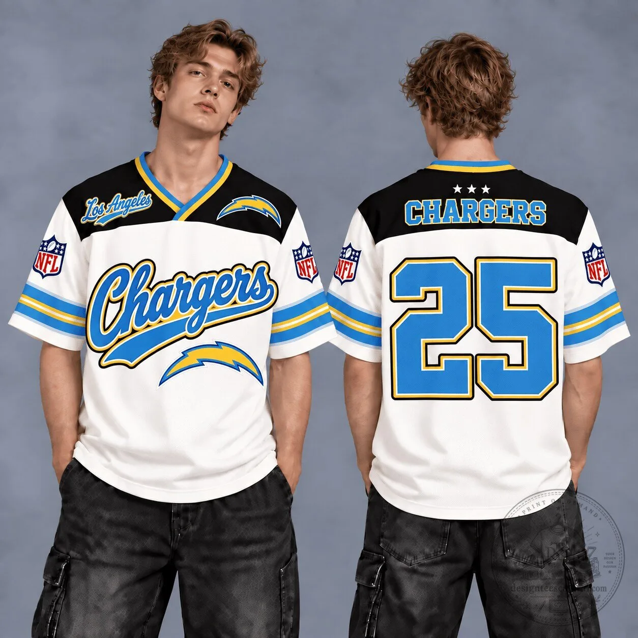 Los Angeles Chargers National Football League Retro Fan V-Neck Jersey 1 Los Angeles Chargers National Football League Retro Fan V-Neck Jersey
