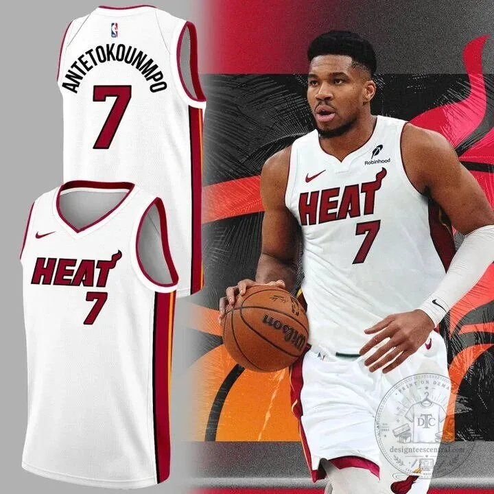 Giannis Antetokounmpo Miami Heat White Basketball Jersey Number 7