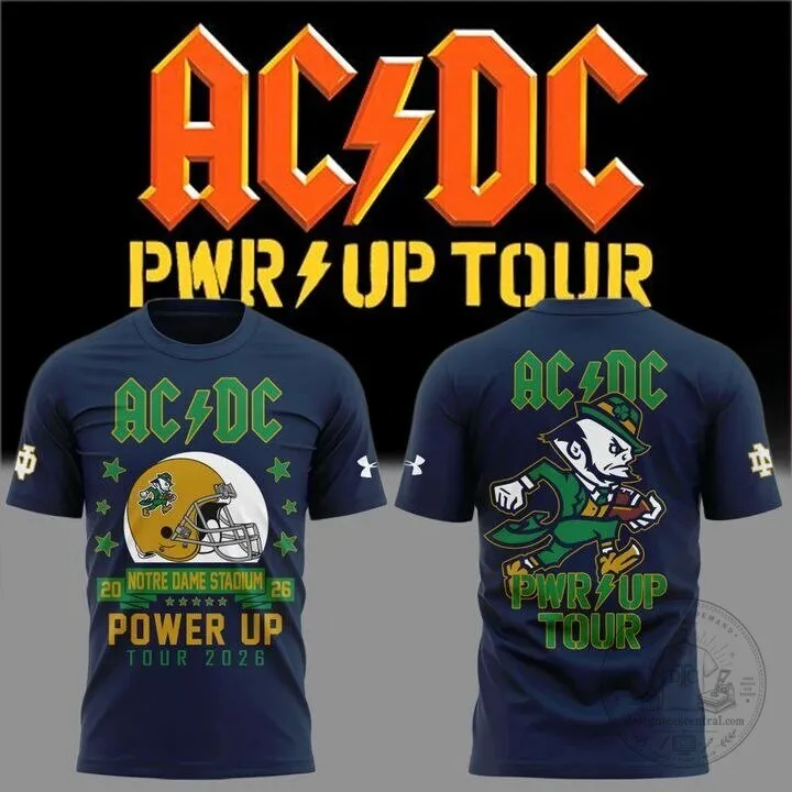 2026 Power Up Tour T-Shirt featuring Notre Dame Football and AC/DC