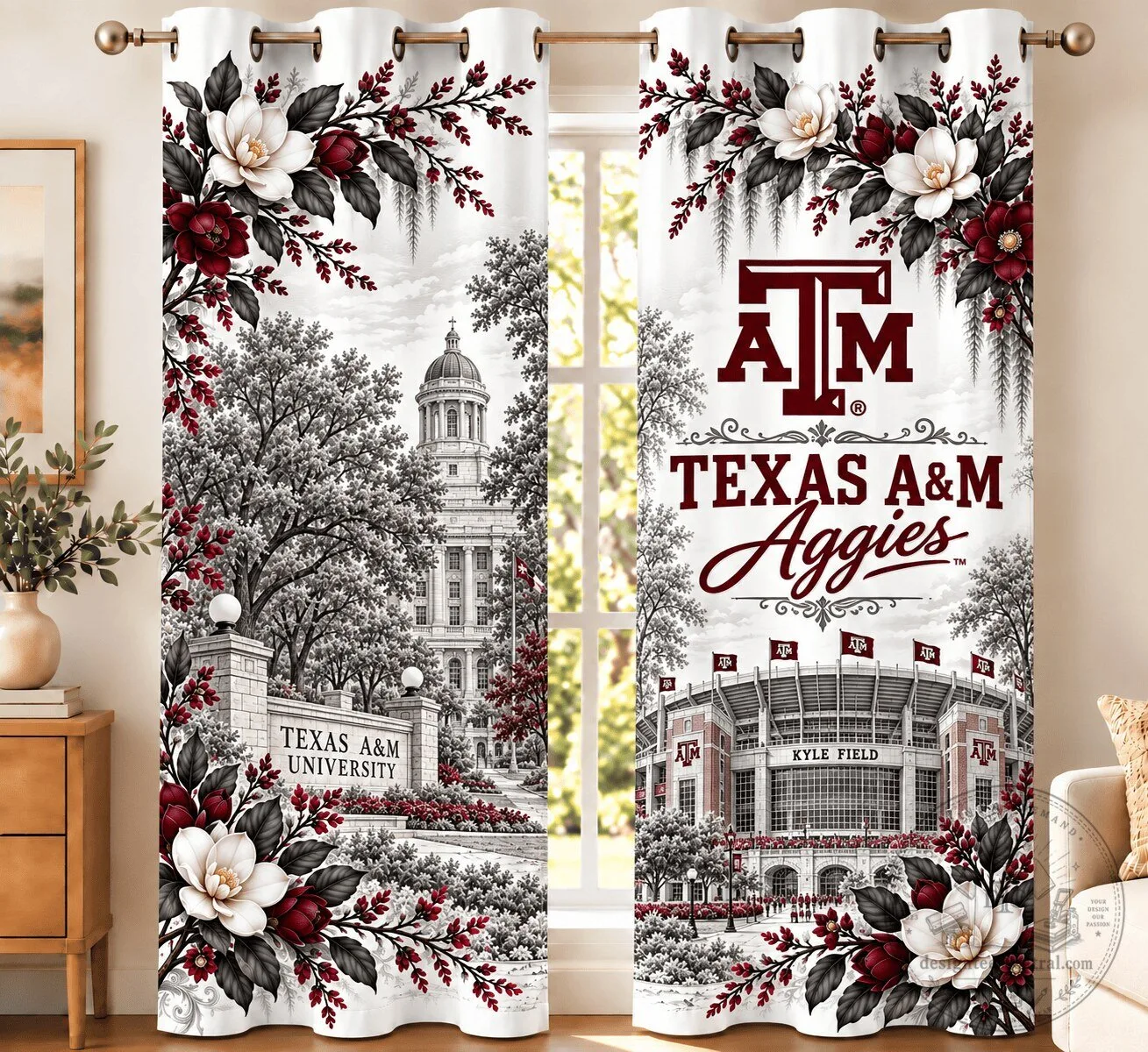 Texas A&M Aggies Heritage Floral Team Spirit Window Curtain