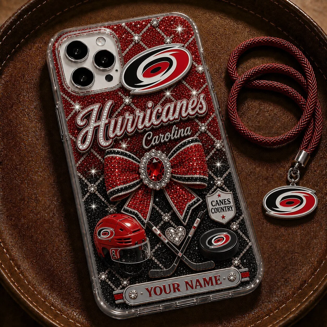 Carolina Hurricanes NHL Hockey Team Sparkle Bling Design iPhone Phone Case