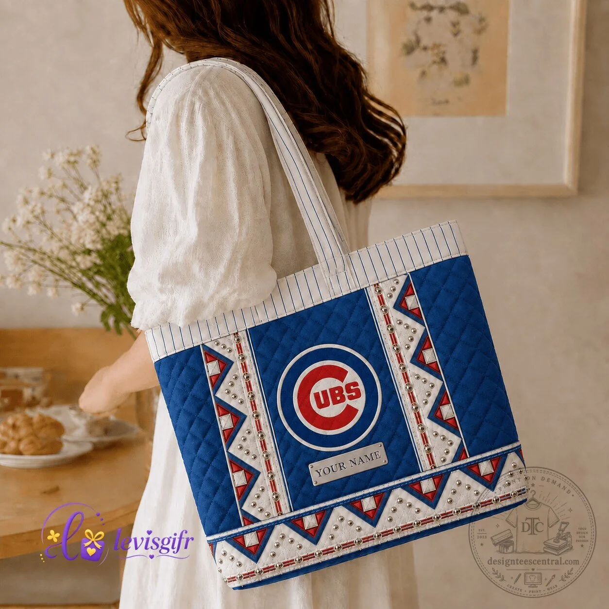 Chicago Cubs Baseball Team Quilted Tote Bag Personalized Gift for Fans