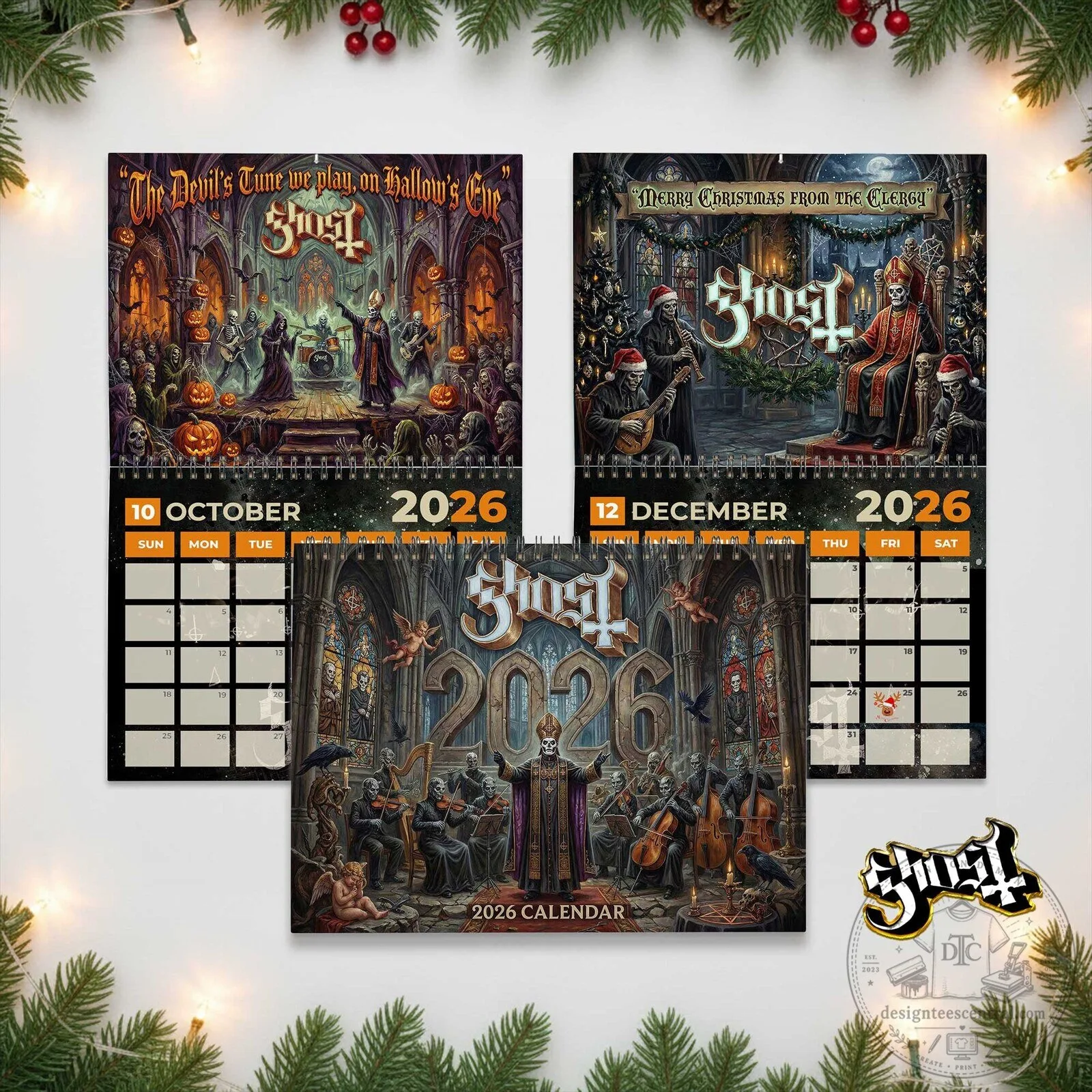 Ghost Band 2026 Wall Calendar, Halloween and Christmas Themed Artwork