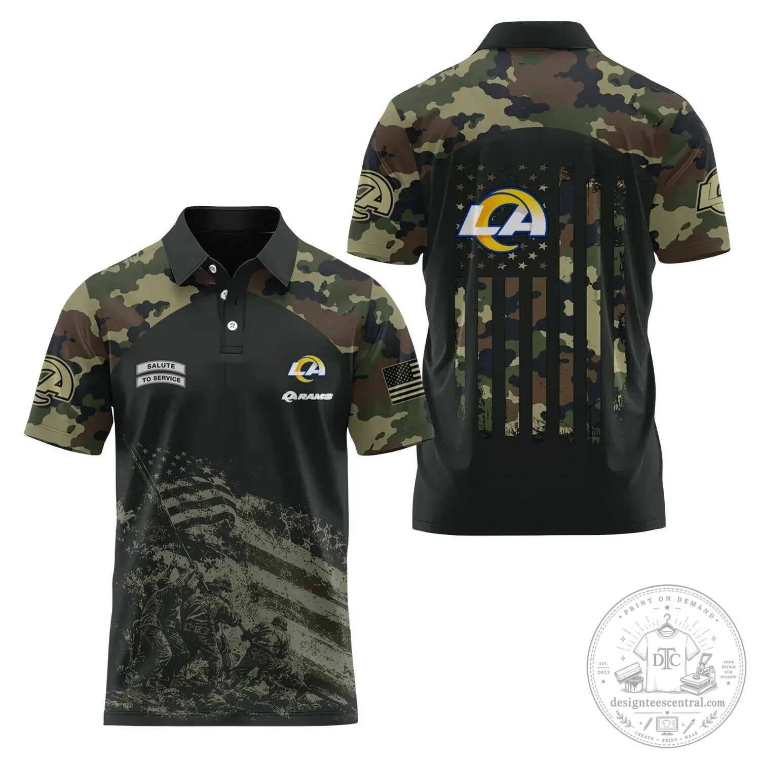 Los Angeles Rams Salute To Service Camouflage American Flag Polo Shirt