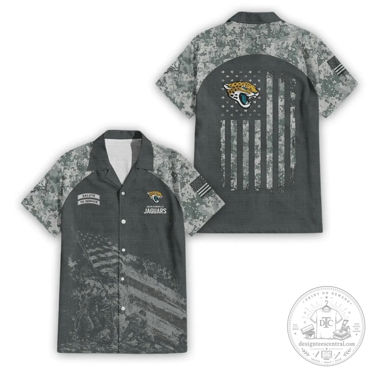 Hawaiian Shirt with Military Camouflage for Jacksonville Jaguars Salute To Service