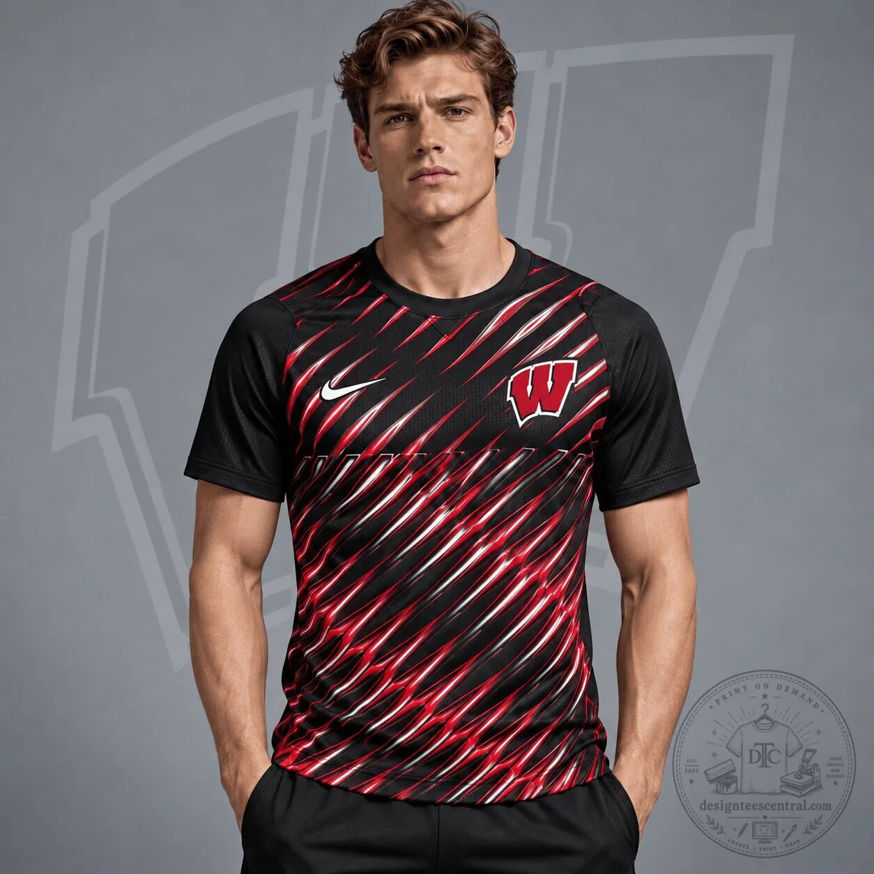 Wisconsin Badgers Nike Velocity Slash Performance Crewneck T-Shirt