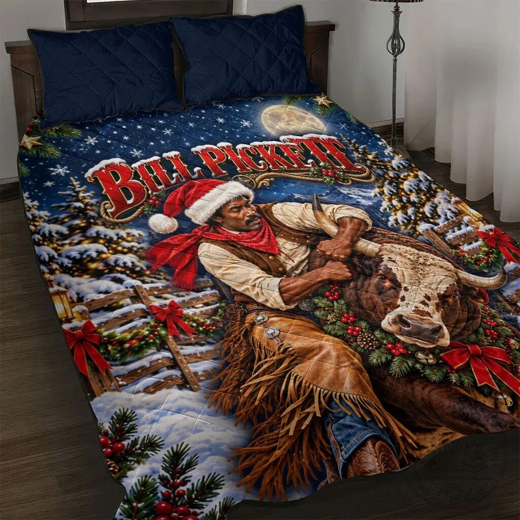 Bill Pickett Christmas Bull Rider Snowy Winter Western Rodeo Night Quilt