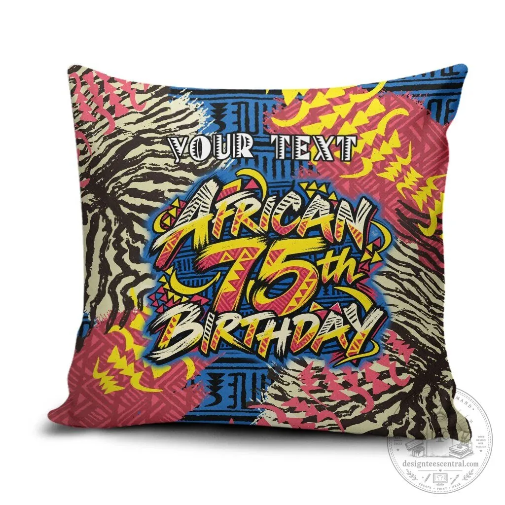 Personalized African 75th Birthday Tribal Striped Heritage Art Pillow