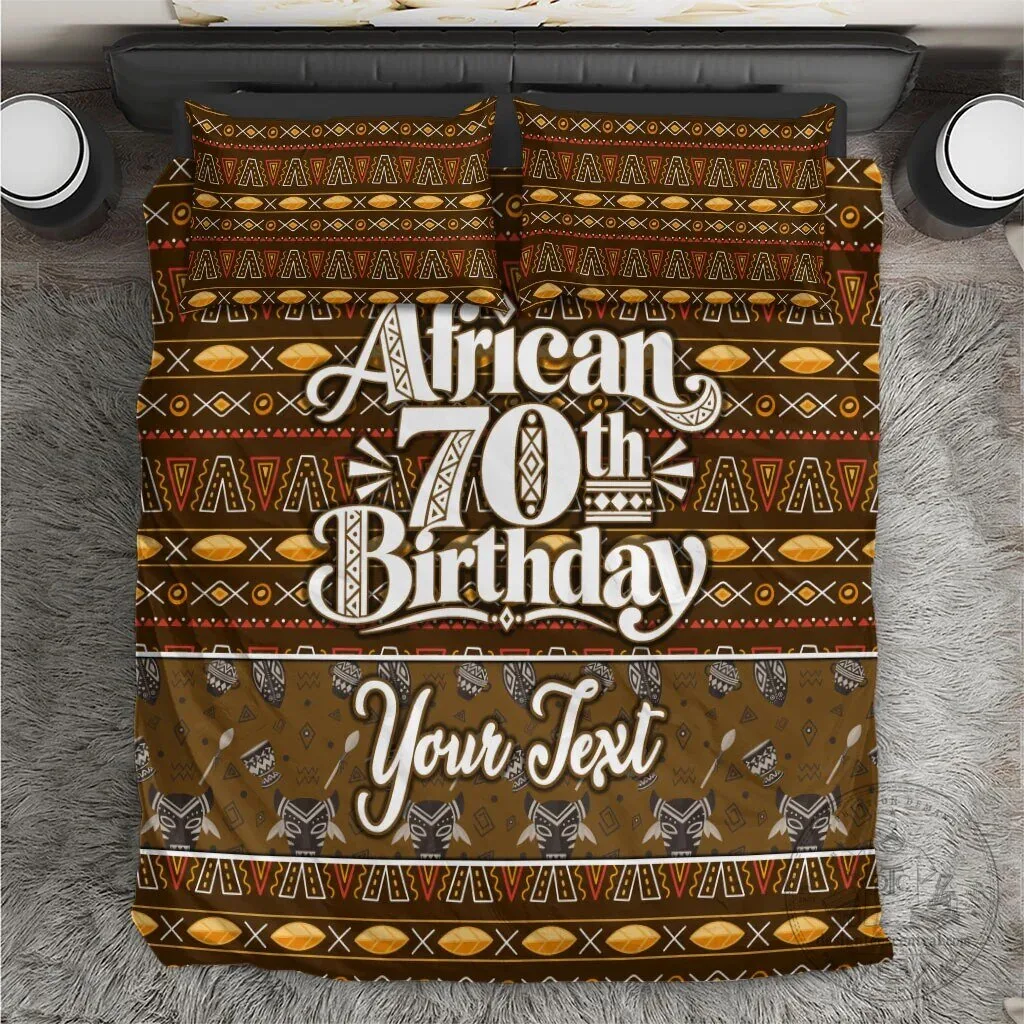 African 70th Birthday Mudcloth Pattern Personalized Bedding Set