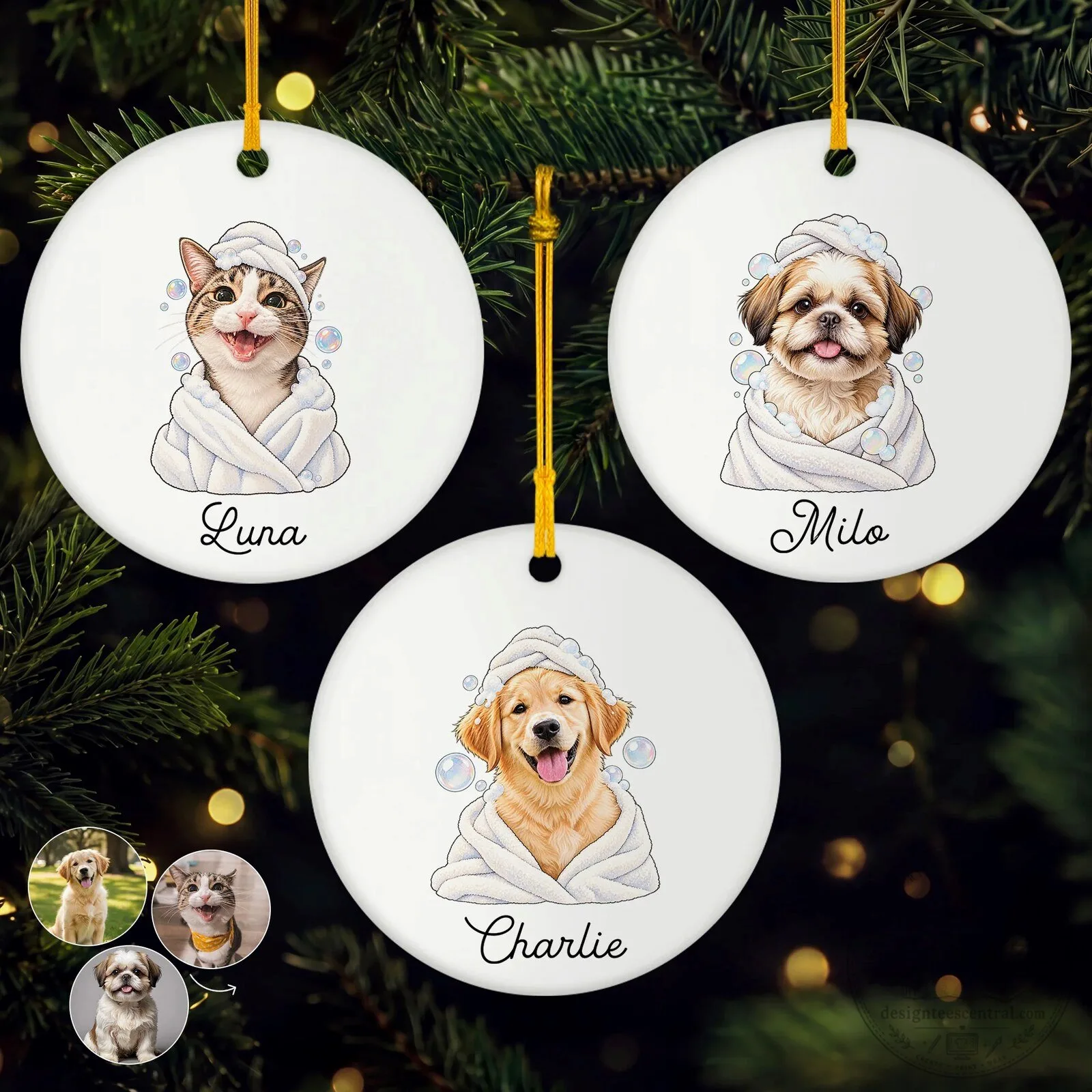 Personalized Pet Spa Day Ceramic Christmas Ornament - Custom Cat Dog Lover Gift