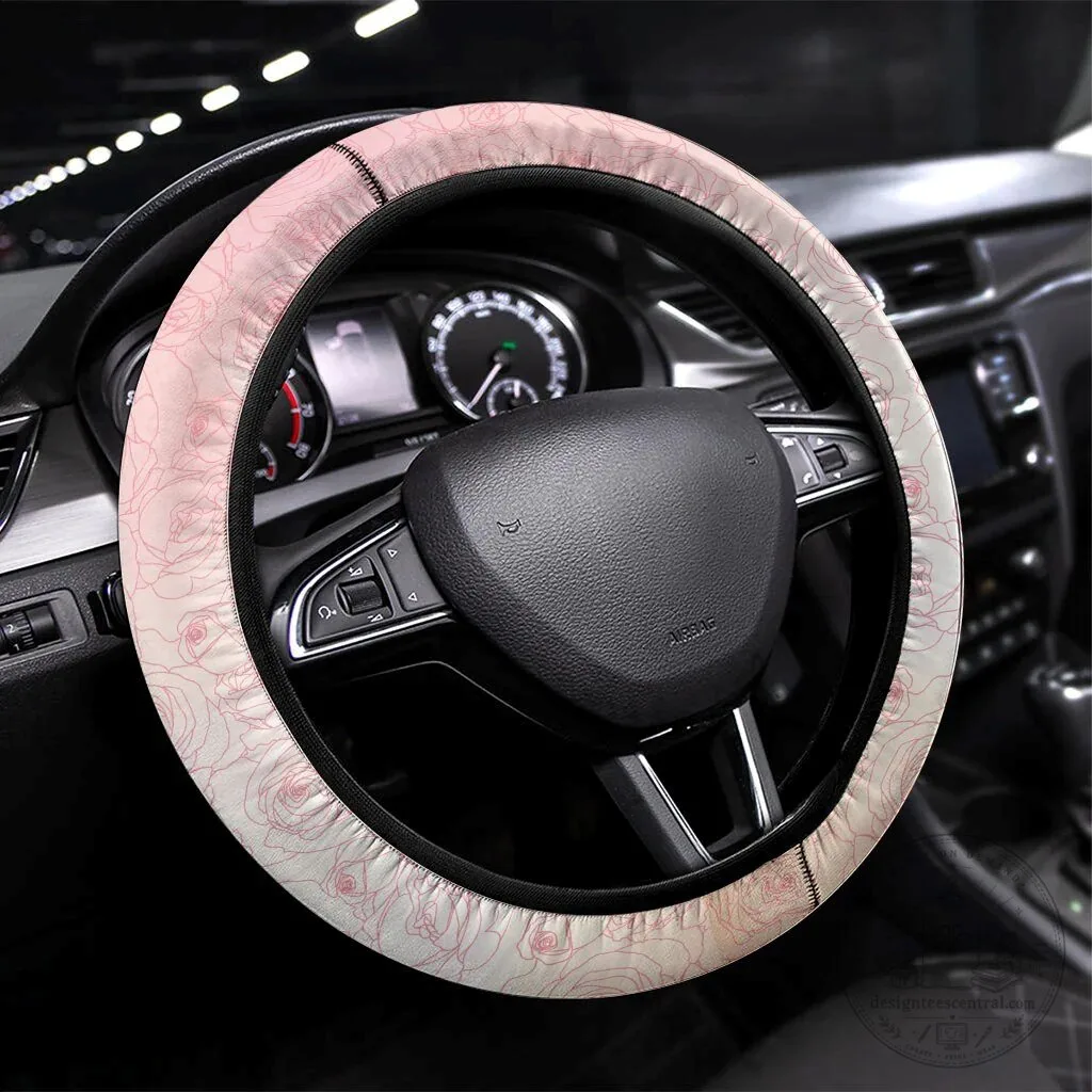 Pink Rose Floral Pattern Car Steering Wheel Cover, Melbourne Horse Race Design