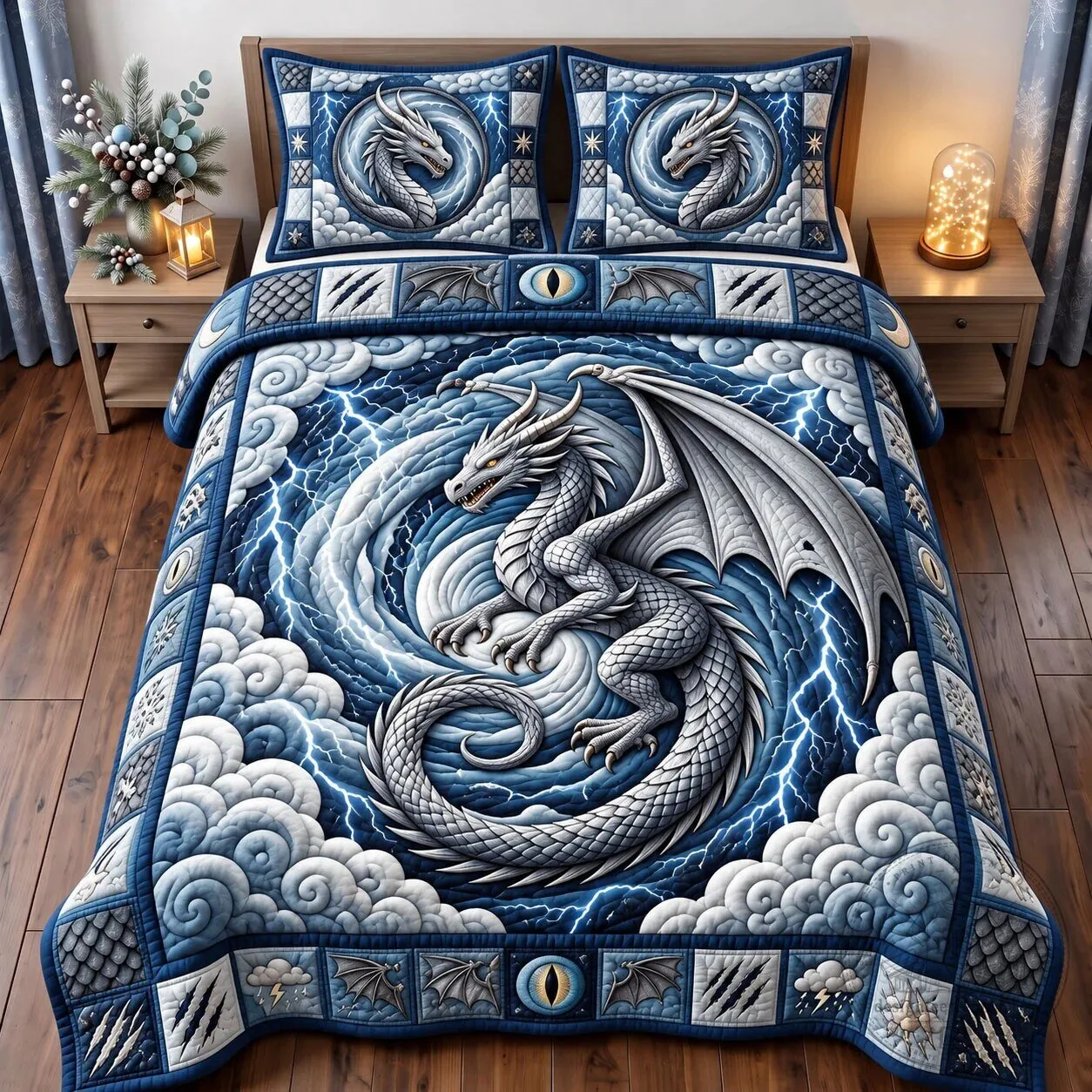 Mystic Dragon Quilted Bedding Set with Pillow Shams
