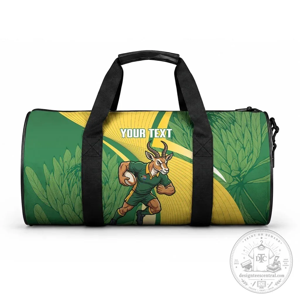 South Africa Rugby Springboks Mascot Custom Text Green and Yellow Duffle Bag