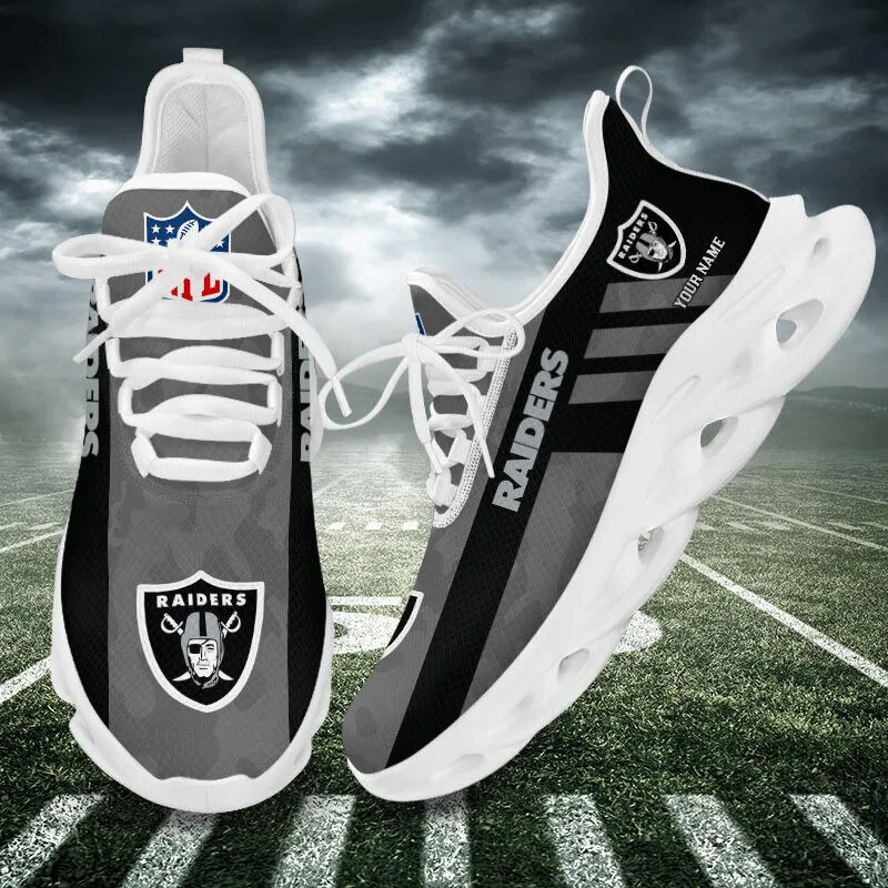 Las Vegas Raiders Custom Name Black and Gray Camouflage Pattern Shoes