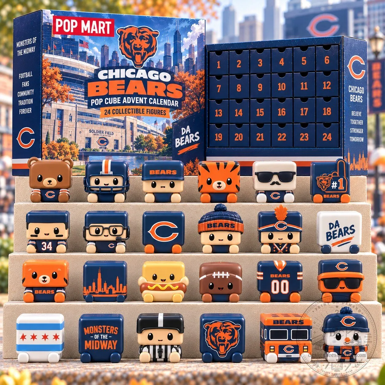 Chicago Bears Pop Cube Advent Calendar 24 Collectible Figures Blind Box