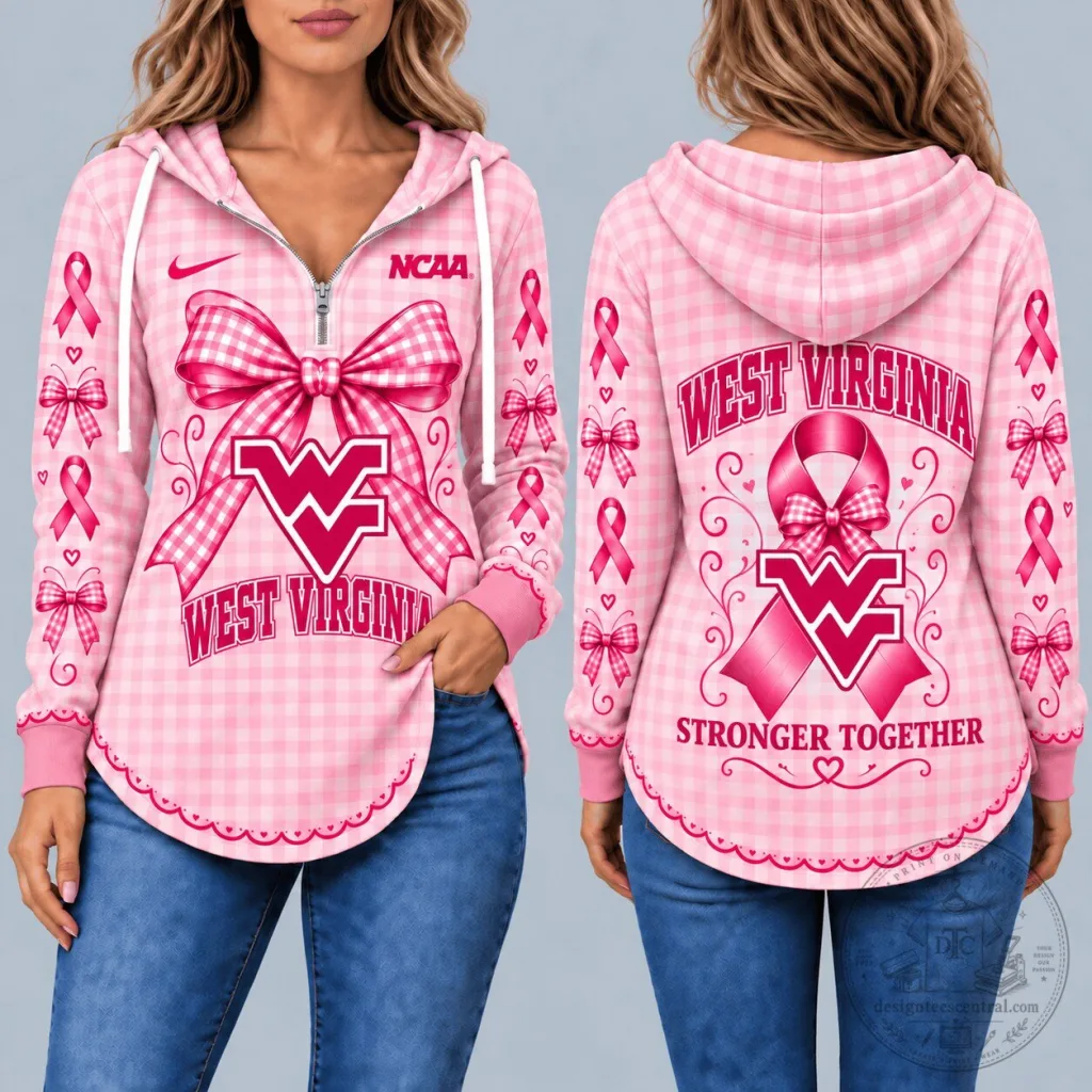 West Virginia Mountaineers Breast Cancer Awareness Pink Plaid Hoodie West Virginia Mountaineers Breast Cancer Awareness Pink Plaid Hoodie