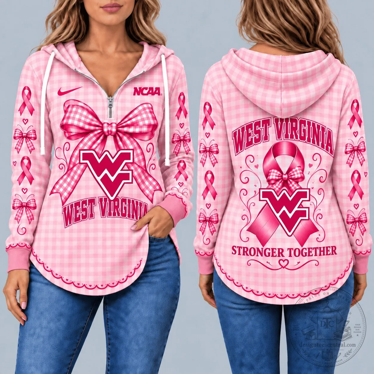 West Virginia Mountaineers Breast Cancer Awareness Pink Plaid Hoodie
