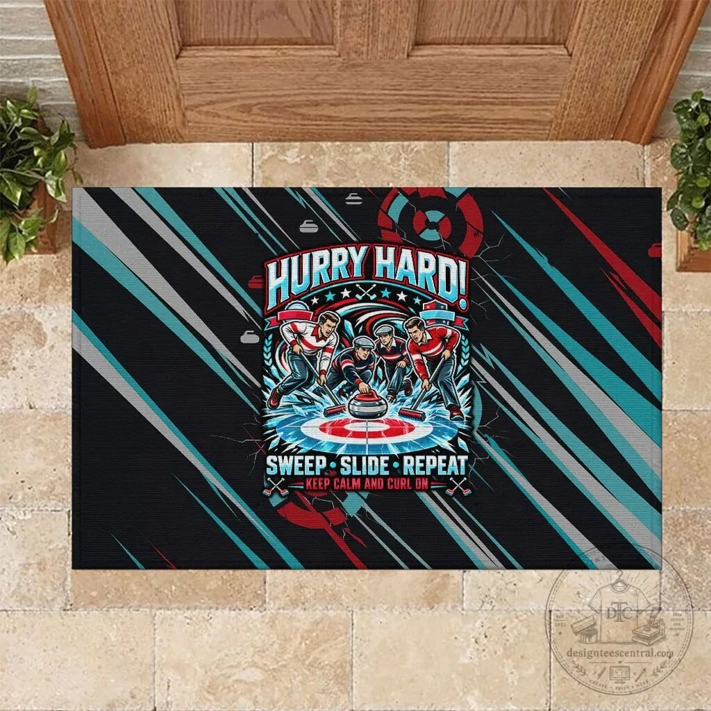 Hurry Hard Curling Sweep Slide Repeat Keep Calm And Curl On Doormat