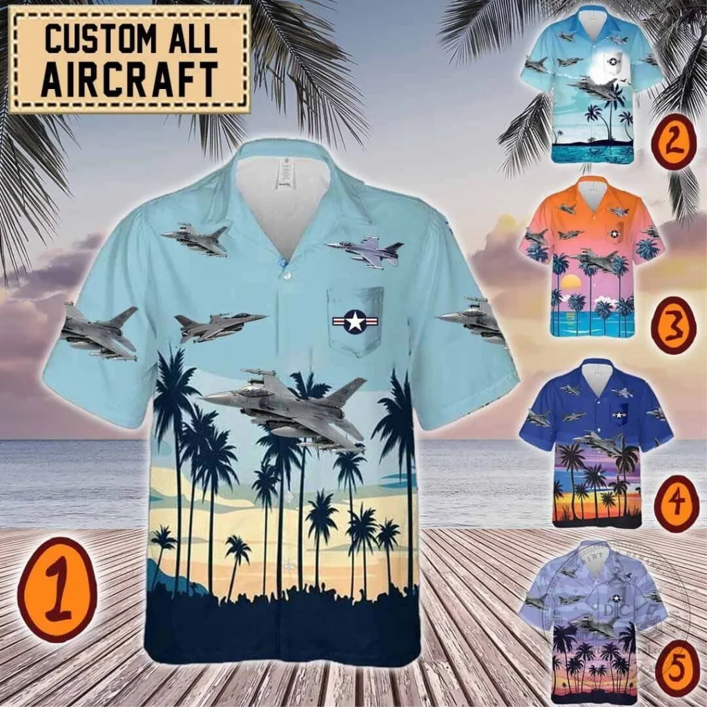 F-16 Fighting Falcon Military Aircraft Hawaiian Shirt