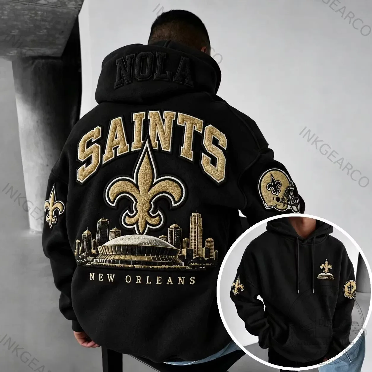 New Orleans Saints Football Team Black and Gold Cityscape Hoodie