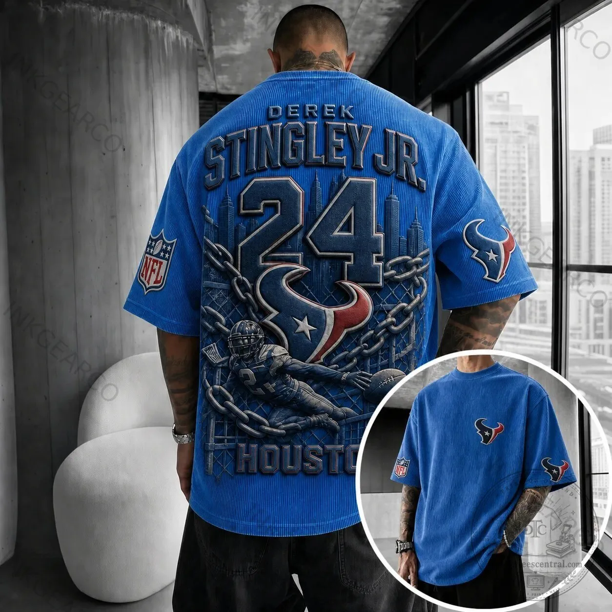 Derek Stingley Jr Houston Texans NFL Football Team Blue Corduroy T-Shirt