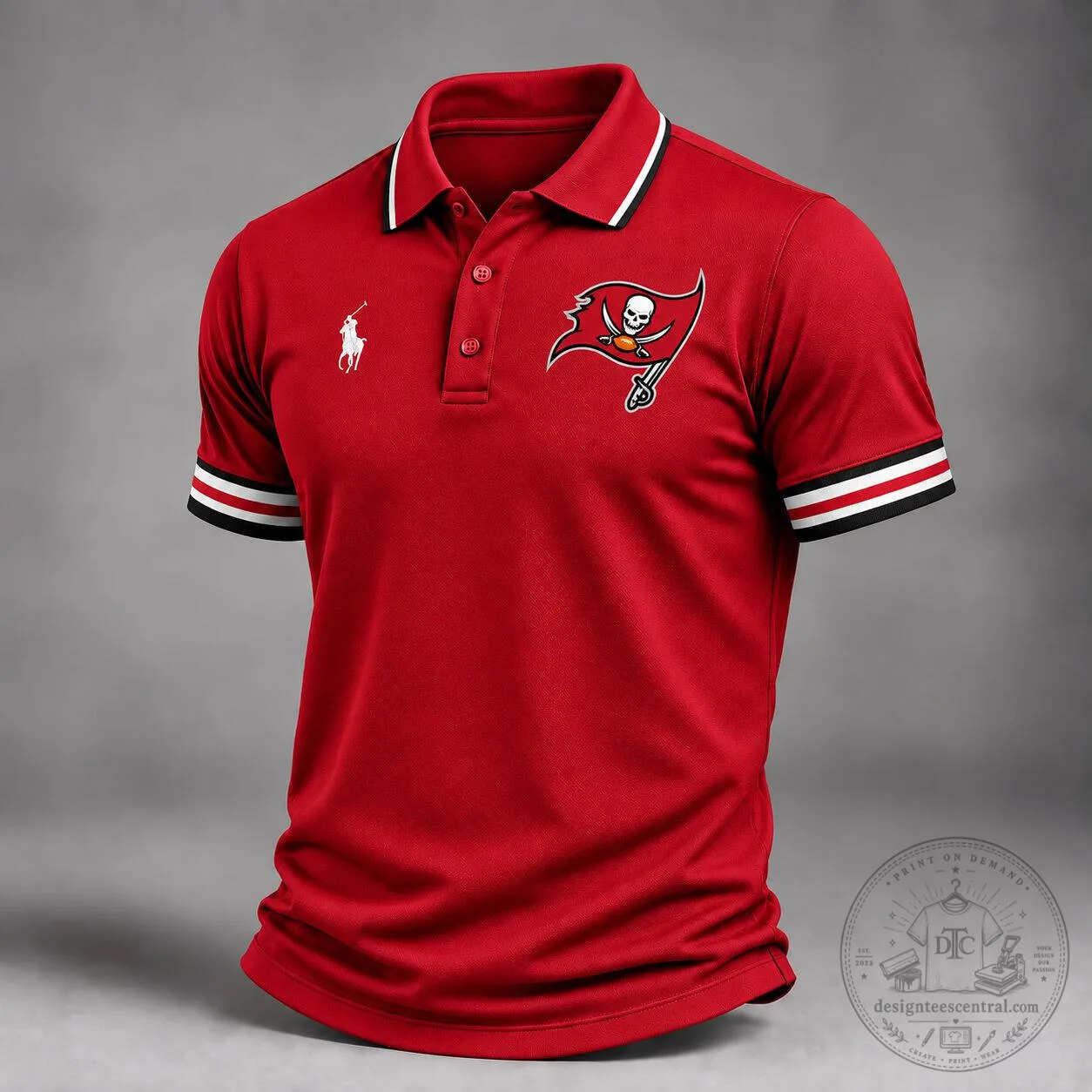 Tampa Bay Buccaneers Red Striped Collar Polo Shirt
