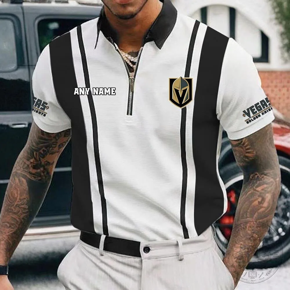 Vegas Golden Knights Personalized Name Black and White Zipper Polo Shirt