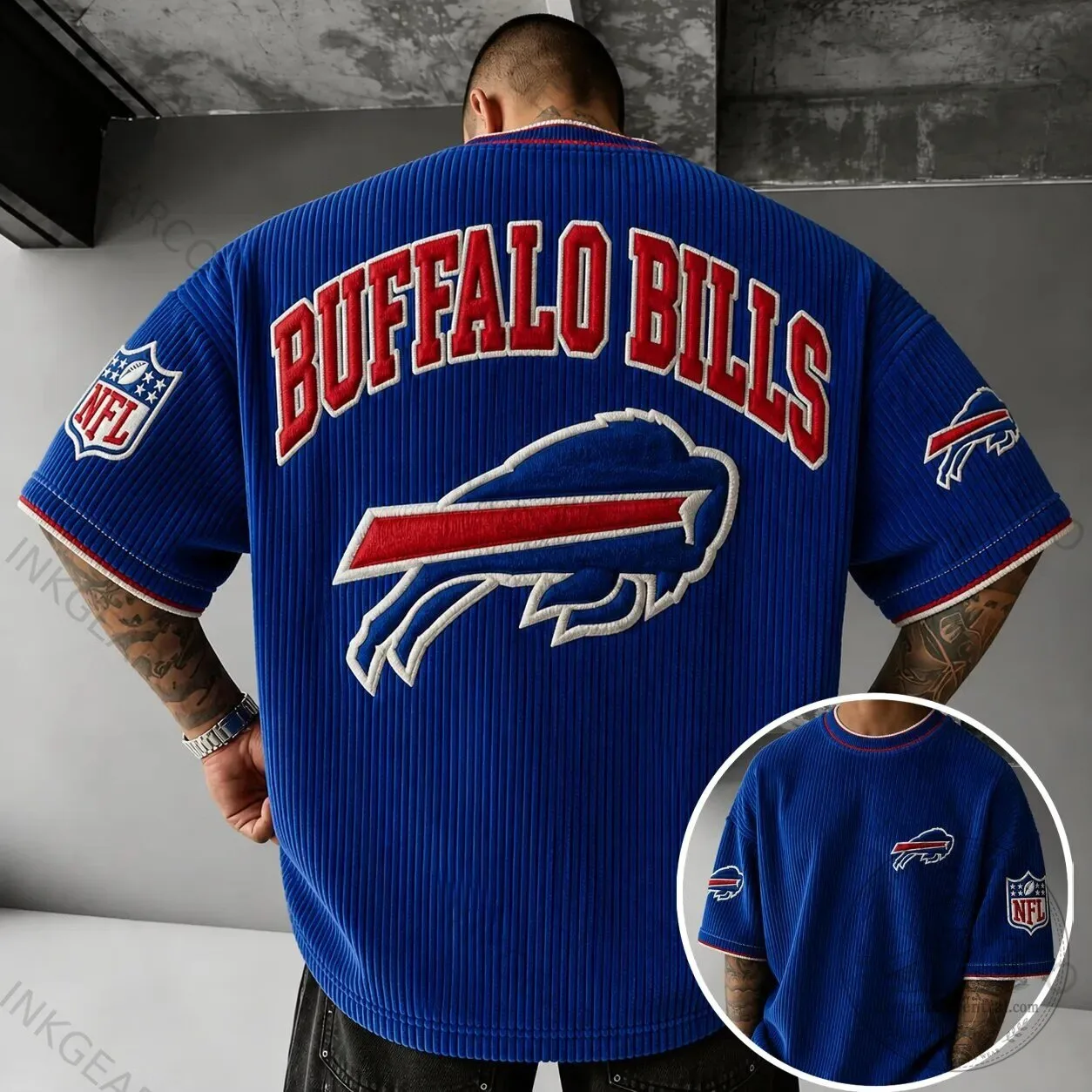 Short-Sleeve T-Shirt in Blue Corduroy for Buffalo Bills NFL Football Team