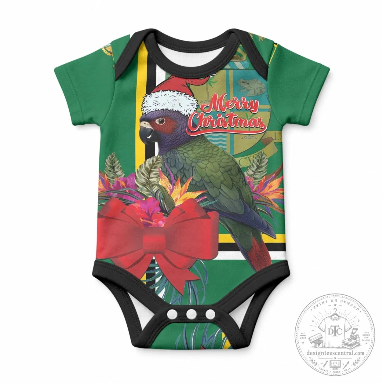 Dominica Christmas Sisserou Parrot Tropical Flower Baby Romper 3 Dominica Christmas Sisserou Parrot Tropical Flower Baby Romper