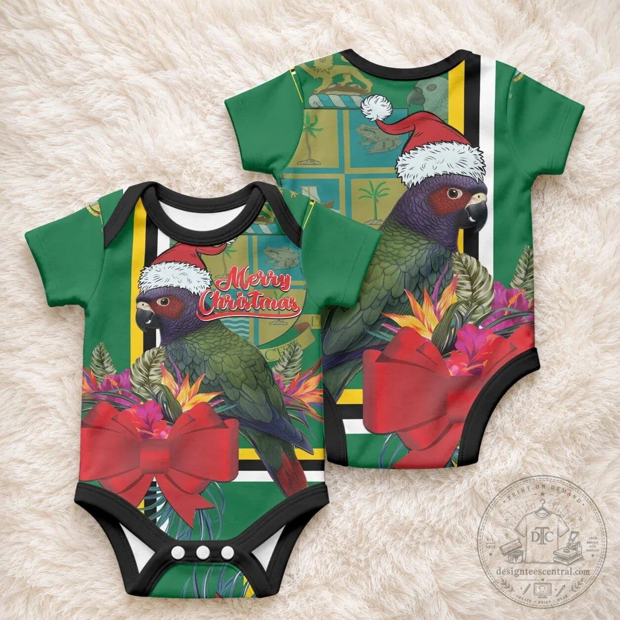 Dominica Christmas Sisserou Parrot Tropical Flower Baby Romper 4 Dominica Christmas Sisserou Parrot Tropical Flower Baby Romper