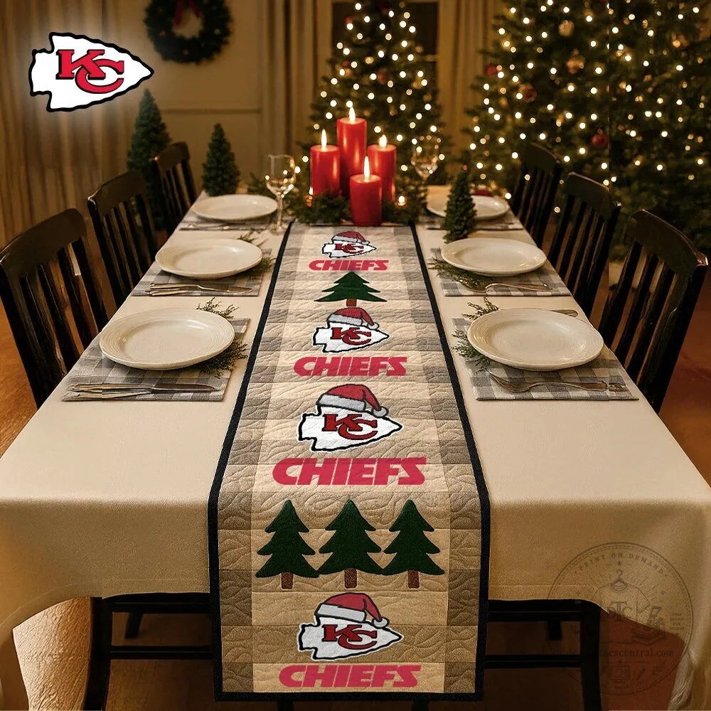 Kansas City Chiefs Christmas Holiday Quilted Table Runner Decor