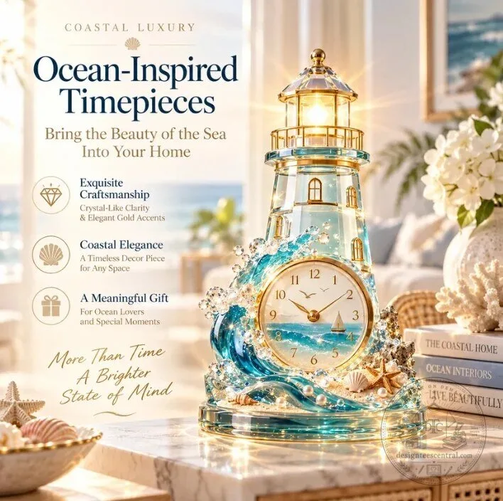Ocean-Inspired Lighthouse Crystal Clock with Coastal Elegance Design