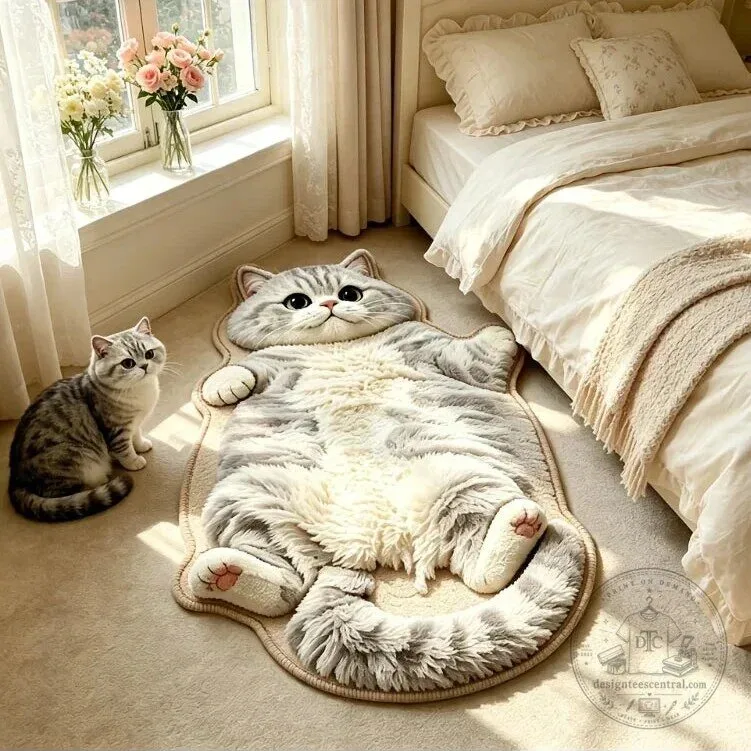 Chubby Tabby Cat Shaped Area Rug for Bedroom and Living Room Decor