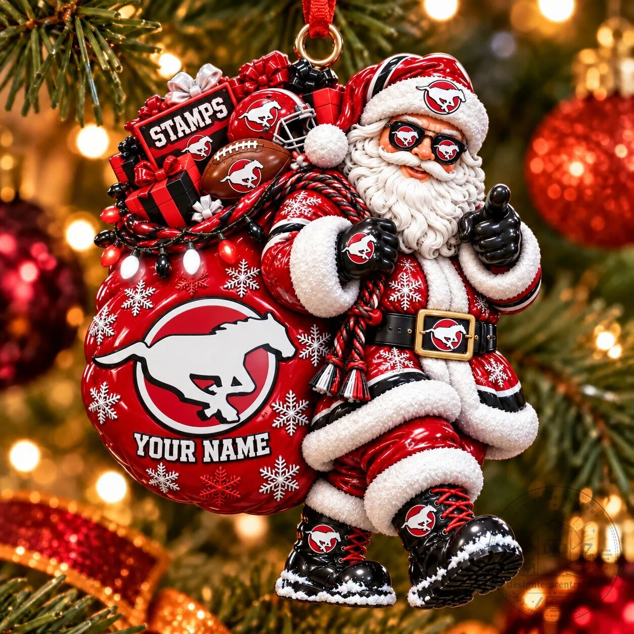 Calgary Stampeders Football Team Santa Claus Christmas Tree Ornament