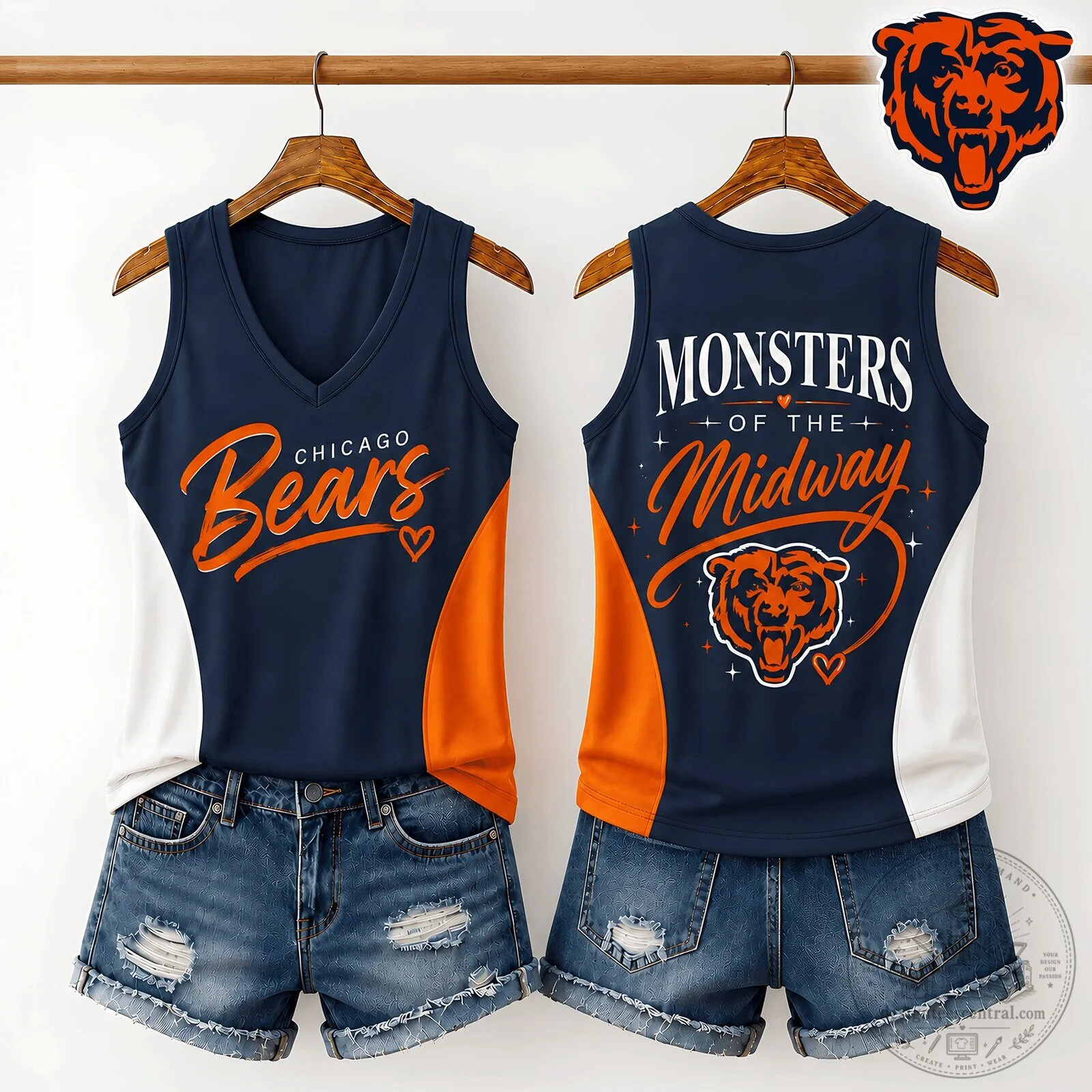 Women's V-Neck Tank Top featuring Chicago Bears Monsters of the Midway Design