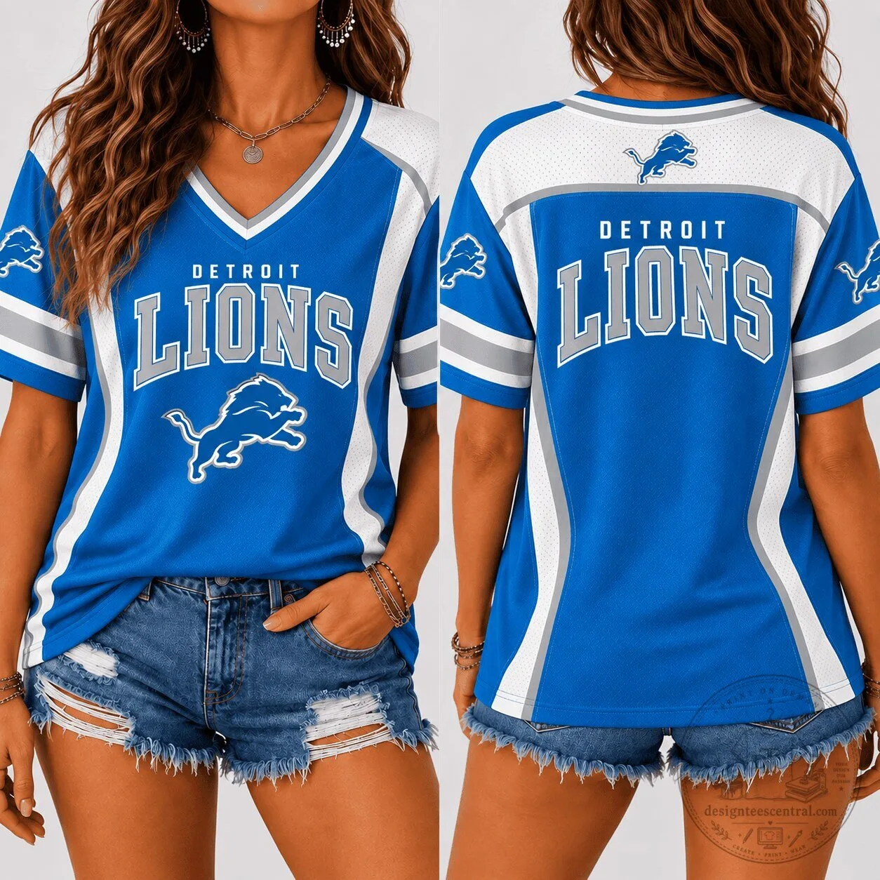 Detroit Lions Shirt NFL Team Spirit Varsity V-Neck Football Jersey