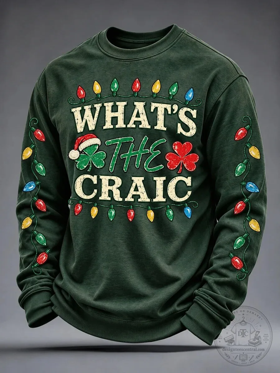 What's The Craic St Patrick's Day Christmas Lights Crewneck Sweatshirt