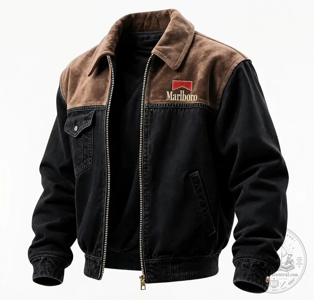 Marlboro Red Logo Vintage Denim Splicing Utility Jacket