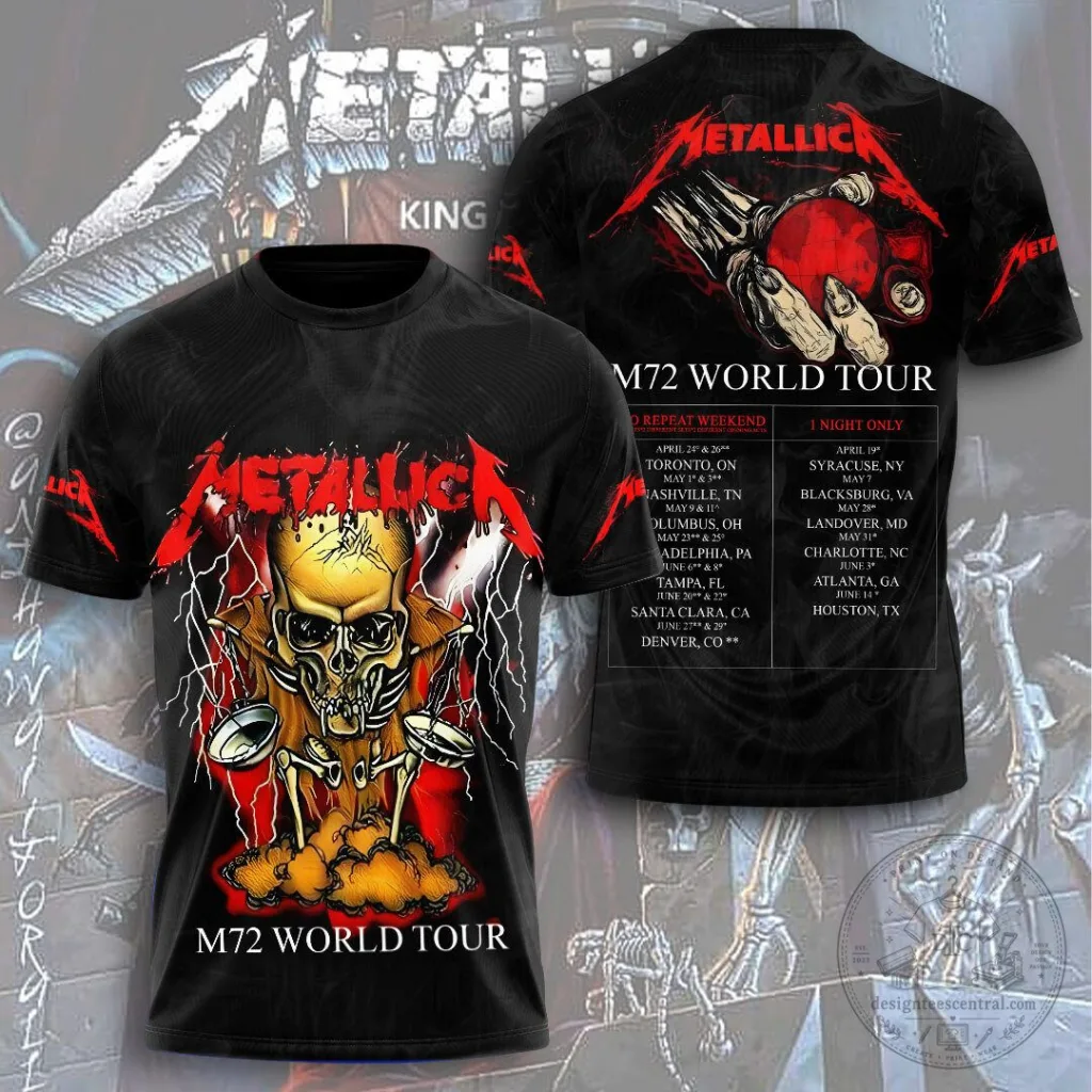 Metallica M72 World Tour Skull and Lightning Band Music T-Shirt