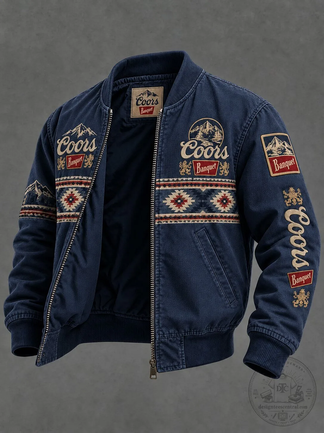 Coors Banquet Beer Vintage Bomber Jacket with Embroidered Mountain Motif