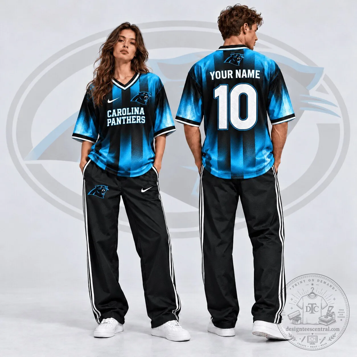 Carolina Panthers Custom Name Number Gradient Shadow V-Neck Football Jersey