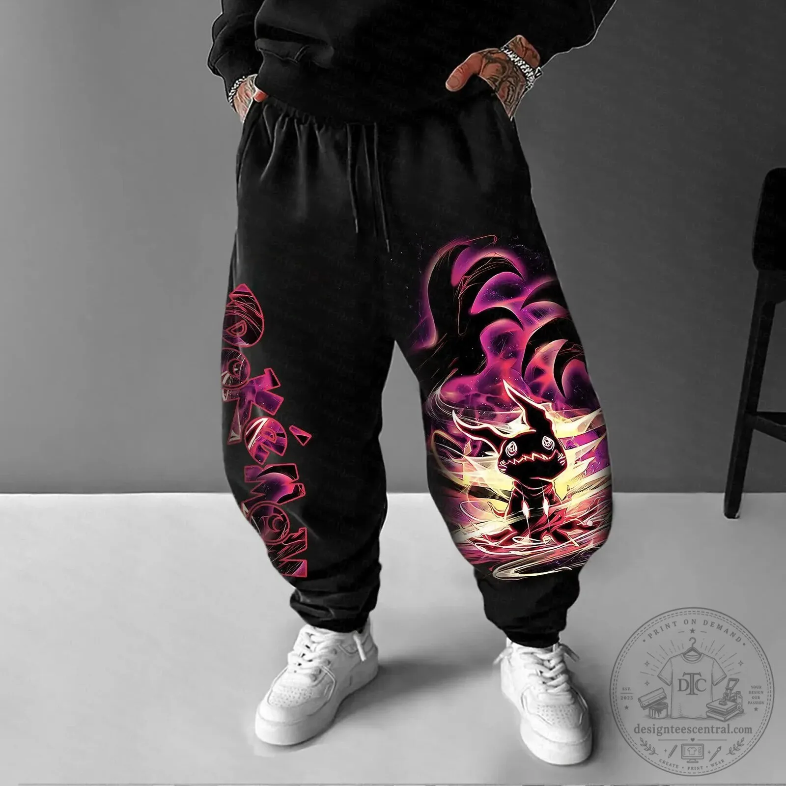 Pokemon Mimikyu Ghost Type Dark Purple Flame Graphic Black Jogger Pants 1 Pokemon Mimikyu Ghost Type Dark Purple Flame Graphic Black Jogger Pants